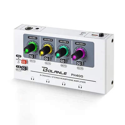 Bolanle PH400 4-Kanal-Stereo-Kopfhörerverstärker, Verteilungssystem Maximaler Druck von 600 Ohm Kopfhörern RGB-Lichteffekt Image