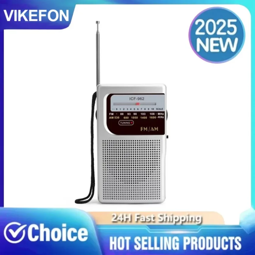 VIKEFON Vollband-AA-Batterie, kleines tragbares Radio, Mini-AM-FM-Pointer, Taschenradio für Laufen, Compaing, Reisen, Analog Image