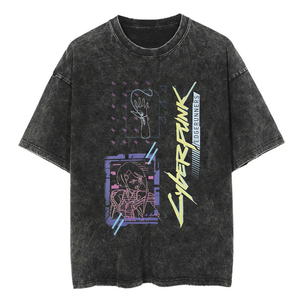 2077 Spiel Cyber Punk LUCY T Shirt Baumwolle Gewaschen Vintage Übergroßen T-shirt Y2k Harajuku Straße Casual Lose Kurzarm T-shirts