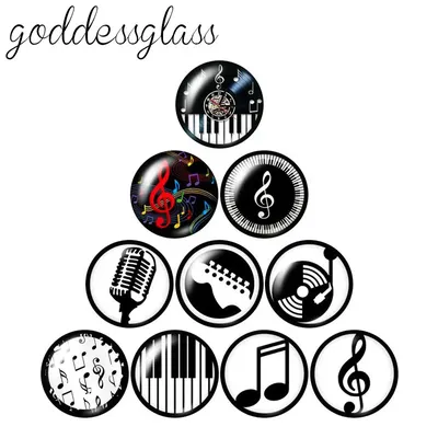 Music notes Musical instruments 10pcs mixed 12mm/18mm/20mm/25mm Round photo glass cabochon demo flat