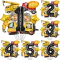 9 pezzi 1 set palloncini foil a tema ingegneria con numero da 40 pollici palloncini per feste di compleanno palloncini per auto trattore per veicoli da costruzione