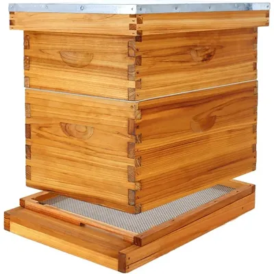 8 Frame Beehive Kit with Screened Bottom Board Dipped in 100% Beeswax Bee Hive Boxes Starter Kit for