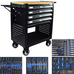 TRUTZHOLM Werkstattwagen Werkzeugwagen 4 Schubladen bestückt schwarz Massivholz Platte Profi Compact Image