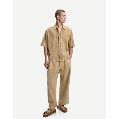 Bershka Wide-Leg Pleated Trousers Men M Khaki