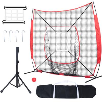 7x7 ft Baseball Softball Practice Net with Carry Bag and Strike Zone