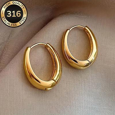 TEMU Elegant Steel Hoop Earrings With Luxurious Plating - Durable, Tarnish-resistant, For & Parties, Perfect Gift For Women, Everyday Earrings|elegant Hoop Earrings|goldtone Finish, Hoop Earrings Image