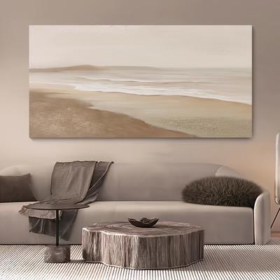 TEMU Hand-painted Coastal Beach Landscape Oil Painting - Modern Minimalist Textured Canvas Wall Art, Horizontal Unframed For Living Room, Bedroom, Dining Room Decor, Beach Theme Decor Image