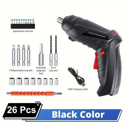 TEMU 26pcs Rechargeable Cordless Electric Screwdriver Kit -multifunctional Rotary Tools With Led Light, Andversatile Functions For Dly, , Woodworking, And Household Projects Image