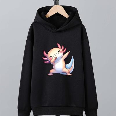 TEMU Cozy & Stylish Hoodie With Cool Axolotl Print - Fall/winter, Ideal For School, Outdoor Activities & Family Gatherings, Machine Washable Polyester Image
