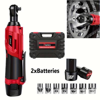 "TEMU 3/8" Cordless Ratchet Wrench Set, Electric Ratchet Tool Kit With 2-pack 1500mah Battery And Charger, 7pcs Sockets, Led Light, For Auto, Electric Car, Home Decoration, Diy -orange" Image