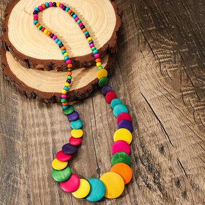 TEMU Wooden Bohemian Handmade Beaded Colored Necklace Boho Neck Ornament Party Holiday Jewelry Image