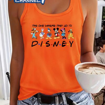 TEMU Mouse Character Print Women's Sleeveless Racer Vest - Vibrant Red, Stretchy Lightweight Fabric, Machine Washable Summer Casual Top, Beach Clothing | Easycare Clothing Image