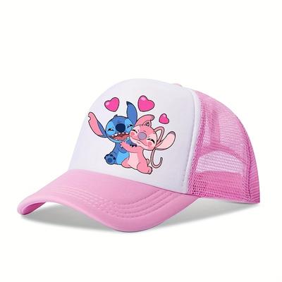 TEMU Stitch & Baseball Cap For Women - Adjustable Snapback Breathable Mesh Hat With Cartoon Print, Hip Hop Style, Thanksgiving Birthday Gift, Casual Headwear | Design | Comfortable Headgear Image
