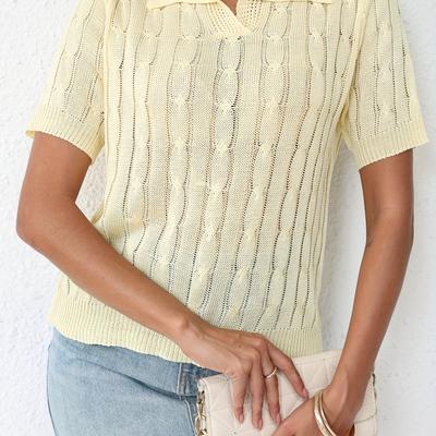 TEMU Women's Elegant Yellow Shirt - Semi-sheer Long Sleeve Turn- Collar Top, Versatile Blouse For Casual & Formal Wear, Hand Wash Only, Formal Attire, Texture Detail Image