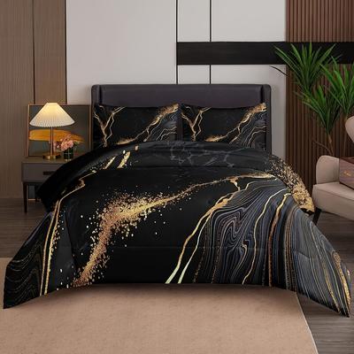 TEMU Modern Simple Marble Pattern Golden Stamping Stripe Bedding Set Quilt And Pillowcase Two/three Piece Set Image