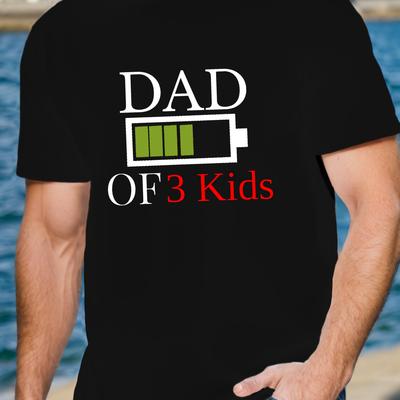"TEMU Dad Of 3 " Men's Casual Short Sleeve T-shirt - Breathable Polyester, Geometric Print, Round Neck - Summer" Image