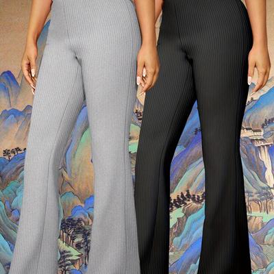 TEMU Two-piece Women's Slim Fit Pants High-waisted Flare Casual Long Pants Set - K11-2pcs Image