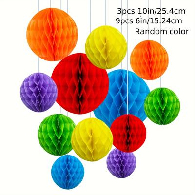 "TEMU 12pcs Vibrant Honeycomb Ball Decorations - 6" & 10" Multicolor Tissue Pom Poms For Birthdays, Weddings, Engagements, De Mayo & Mexican Fiestas - & Party Decor, Party Decorations" Image