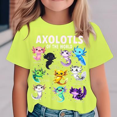 TEMU Salamander Short-sleeve T-shirt, Black Pink White, Cartoon Pattern, Applique Detail, Regular Fit, Knit Fabric, Crew Neck, For -8, Summer Casual Wea Image