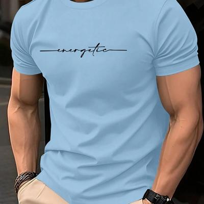 "TEMU Plus Size Men's Casual T-shirt - "" Graphic, Crew Neck, Short Sleeve - Lightweight Polyester , Machine Washable For Summer Style, Clothing|crew Neck Tshirt|stretchable Fit, Plus Size" Image