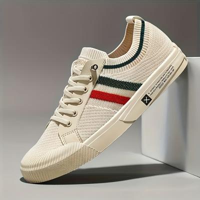 TEMU Men's Casual Sneakers - Breathable Fabric Upper, , Striped & Solid , Lace-up Closure, Round Toe For Streetwear, Outdoor & Image