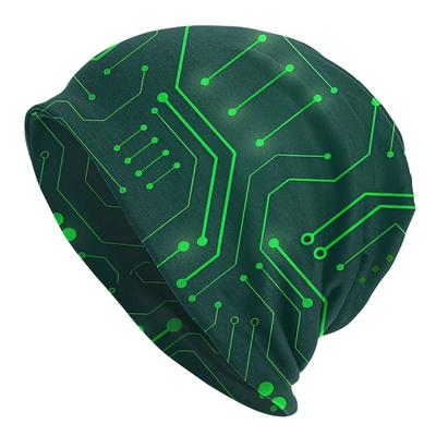 TEMU Men's Neon Circuit Board Beanie Hat - Funky Tech- With & Glowing Circuit Patterns, Stretchy Fit For Casual Wear, Gaming & Themed Events, Casual Headwear, Durable Knitted Fabric Image