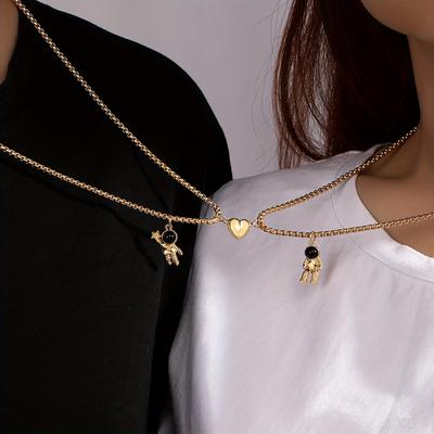 TEMU Cute Zinc Alloy Astronaut Pendant Necklace Set For Couples, Daily & Gift Occasion Jewelry, Detail, For All Image