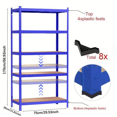 TEMU Heavy-duty 5-tier Kitchen Shelf For Garages, , Sheds, Industrial , 175kg Per Tier, Free Standing Storage Shelf, Screwless Installation (170*30*75cm,), Standing Shelf Image