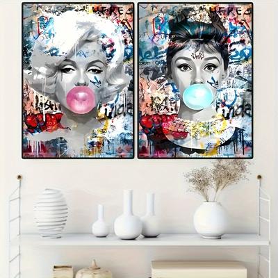 TEMU 2pcs Abstract Pop Art Canvas Print Posters, Wall Art Paintings For Living Room, Bedroom, Office, Hallway, Kitchen Decor Image