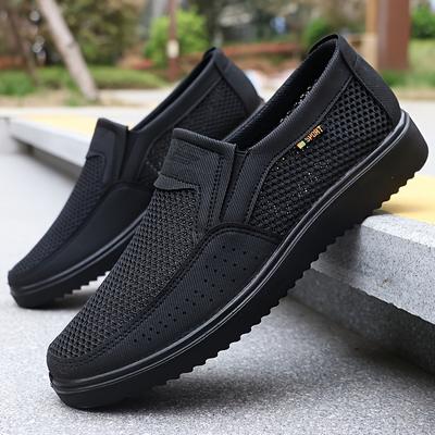 TEMU Men's Breathable Running Shoes | Lightweight, Non-slip Tpu Sole | Black Mesh Fabric Upper | Round Toe Slip-on Sneakers For Training & Casual Wear | Casual Sports Shoes | Breathable Mesh Design