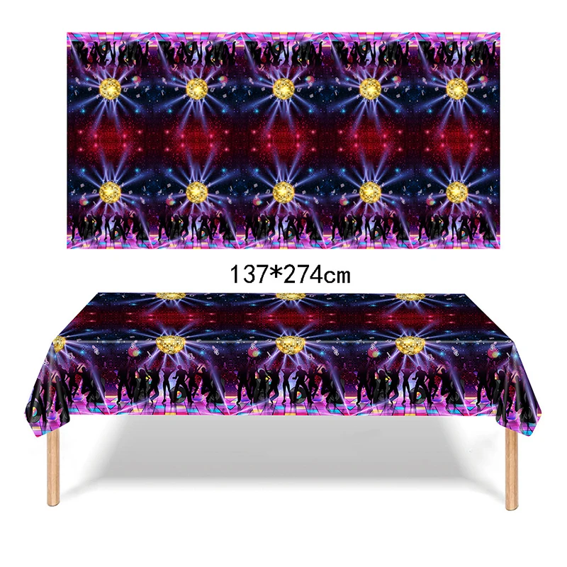 Disco-Einweg-Tischdecke aus Kunststoff, Geburtstagsfeier, 70er-Jahre-DJ-Thema, maskierte Kugel, Disco-Party-Dekoration, Zubehör Image