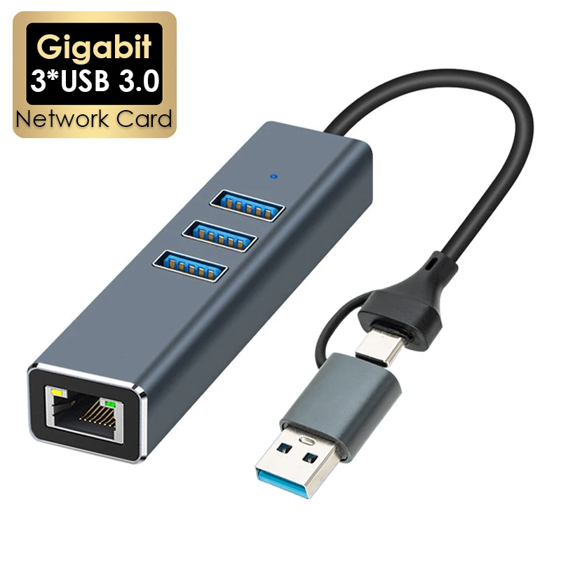 USB/USB-C 1 Gbit/s Hub Dockingstation Typ C auf RJ45 1000 Mbit/s Ethernet-Adapter 3 USB 3.0 HUB Gigabit-Netzwerkkarten-Dock-Erweiterung Image