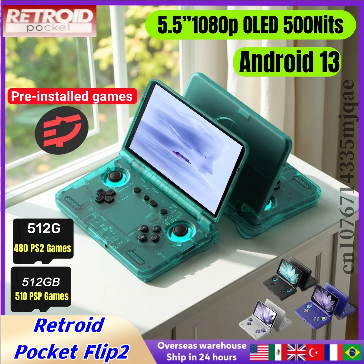 Retroid Pocket Flip 2 Handheld-Konsole SD865 5,5 Zoll 1080p Oled Wifi6 Handheld tragbare Gaming-Konsole mit Hall Rockers Custom PS2 Image
