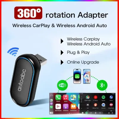New 2-in-1 360 Degree Wireless Adapter CarPlay Android AUTO Car Dongle USB Smart Mini Box Plug & Play WiFi Fast Connectivity