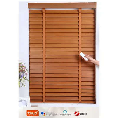 NEW MADE TO MEASURE SOLID WOOD AND EASY FIT TUYA MOTORIZED WOODEN BLINDS WTIH REMOTE AMAZON ECHO AND