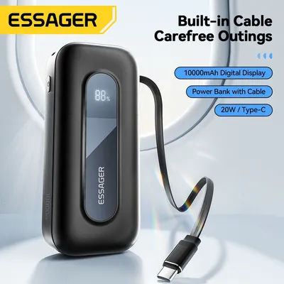 Essager 20 W Power Bank 10000 mAh mit integriertem einziehbarem Typ-C-Kabel PD-Schnellladung für Image