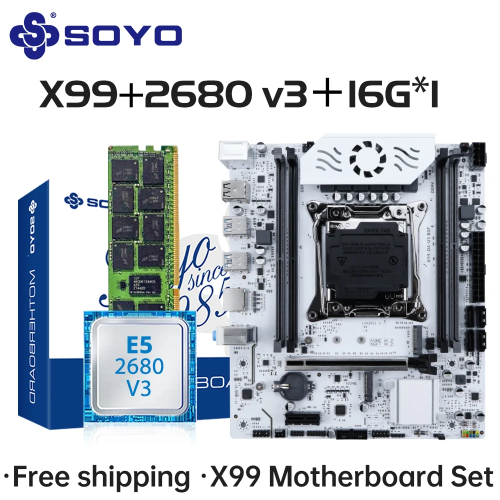 SOYO X99 C612chip Gaming-Motherboard-Set mit Intel Xeon E5 2680 V3 CPU DDR4 16G 2133 MHz RAM Computerkomponenten Mainboard