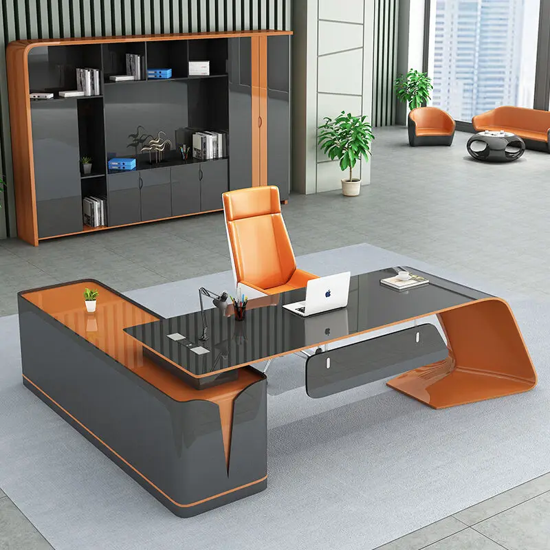 Executive Light Luxus-Büroschreibtisch auf Lager, Designer-Aufbewahrungsorganisator, Computertische, L-förmige, hochwertige Bureau Meuble-Möbel