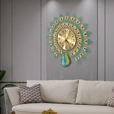 Metal Wall Clock, Peacock Design, Battery Operated, Decorative Clock for Living Room