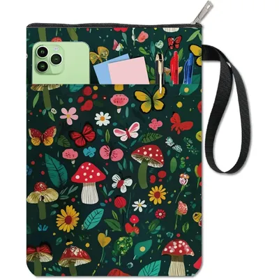 Mushroom Book Covers Flower Book Protector Green Book Sleeve for Paperbacks Washable Fabric Cloth Book Cover with Zipper