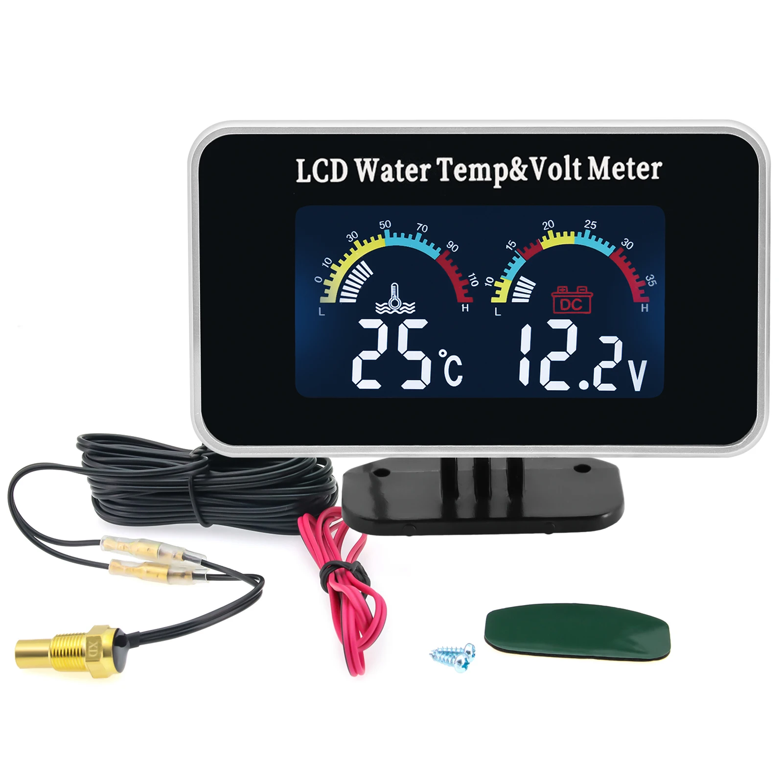 Ad Universal Auto Wasser temperatur anzeige Thermometer Voltmeter 2 in1 Digital anzeige Wasser temperatur anzeige mit 10mm Sensor Volt Image