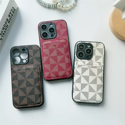 Luxury Triangular pattern Clip bag PU leather Case for iPhone 16 15 14 Phone Cover 13 12 11 Pro MAX Hard Shockproof Back Funda