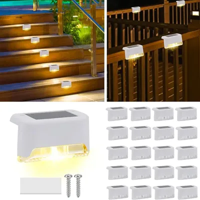 Solar Deck Lights 4 Pcs, Solar Step Lights Outdoor Waterproof Led Solar Fence Lamp for Patio, Stairs,Garden Pathway(White Shell)