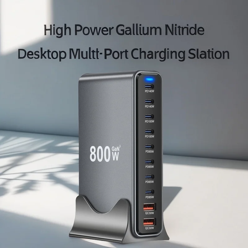 Neues Desktop-Ladegerät 800 W GaN 3.0 USB-C PD-Ladegerät 10-Port 8C2A Schnellladung für Mobiltelefone und Tablets, extrem tragbares Design Image