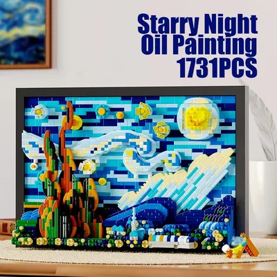 1731PCS Sternennacht 3D Öl Druck Bausteine Rahmen Montage Micro Ziegel Spielzeug Kreative Hause Image