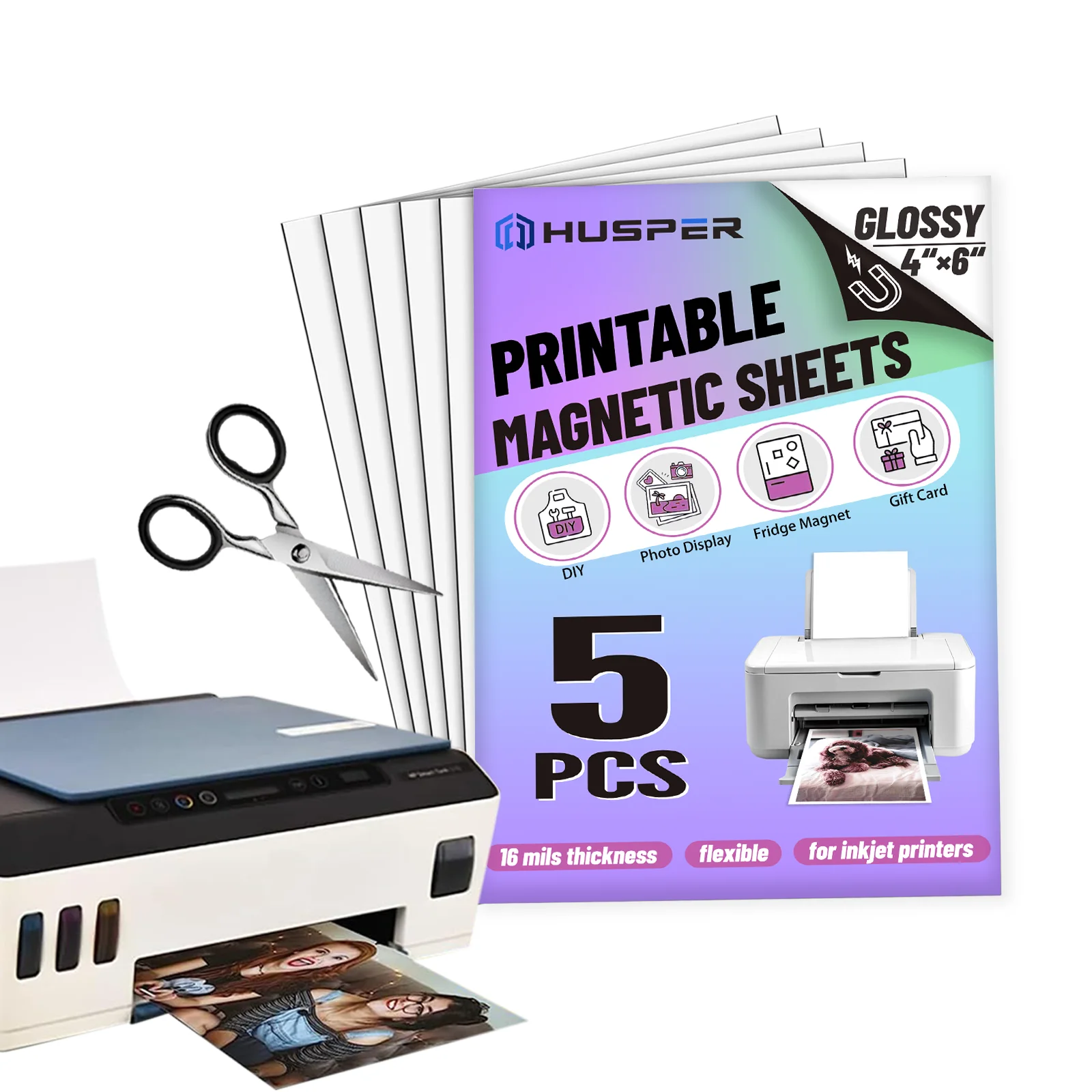 5 Blatt 4R glänzendes magnetisches bedruckbares Papier 4 x 6 Zoll 16 Millionen dicker Inkjet-kompatibler Kühlschrankmagnet DIY Foto anpassbar Image