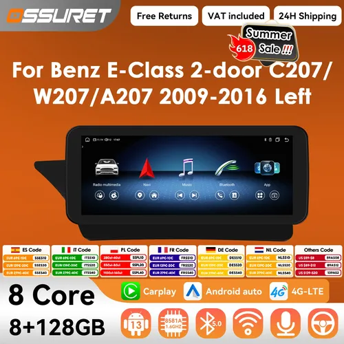 10.25 ""Android 13 Autoradio pour Mercedes Benz classe E C207 W207 A207 NTG 4.0 4.5 5.0 2 portes Autoradio casque 4G BT Carplay