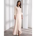 Elegantes A-Linie Abendkleid Formelles Hochzeitskleid Lange Ärmel Rundhalsausschnitt Chiffon Kleid Feder-Rüschen