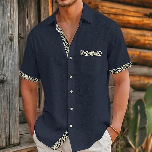 Men's Shirt Linen Shirt Viking Style Summer Shirt Beach Wear Button Up Shirt Solid Color Vacation Curise Black White Navy Blue Khaki Short Sleeve Collar Summer Spring Summer Clothing Apparel Color