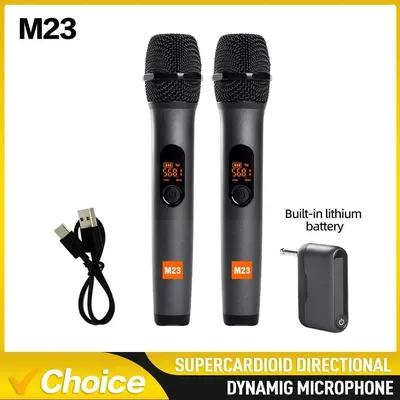 M23 UHF 2 Channel Wireless Microphone System with Rechargeable Receiver Cordless Handheld Mic for